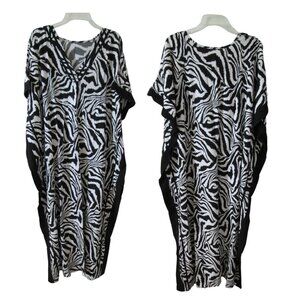 Zebra Print Caftan Swim Cover-Up OS NWOT